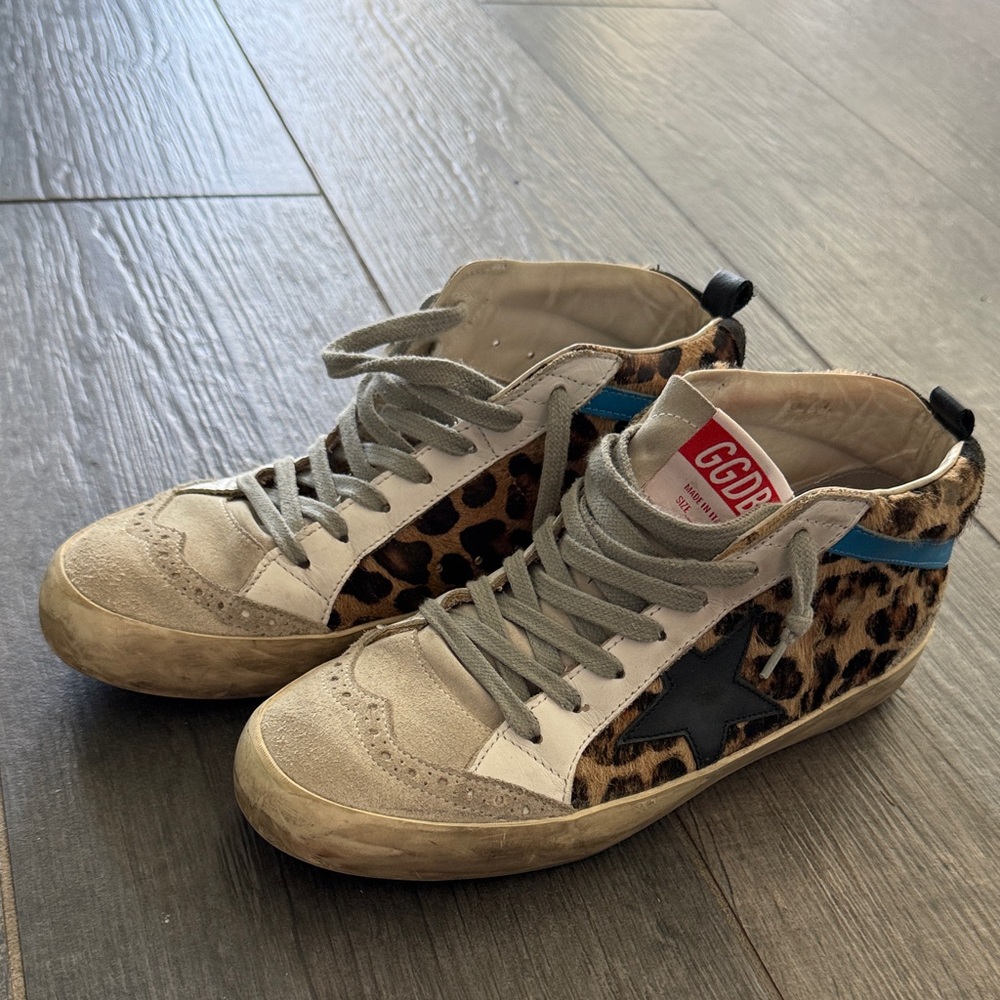 Golden Goose Leopard Print Sneakers with Black Star